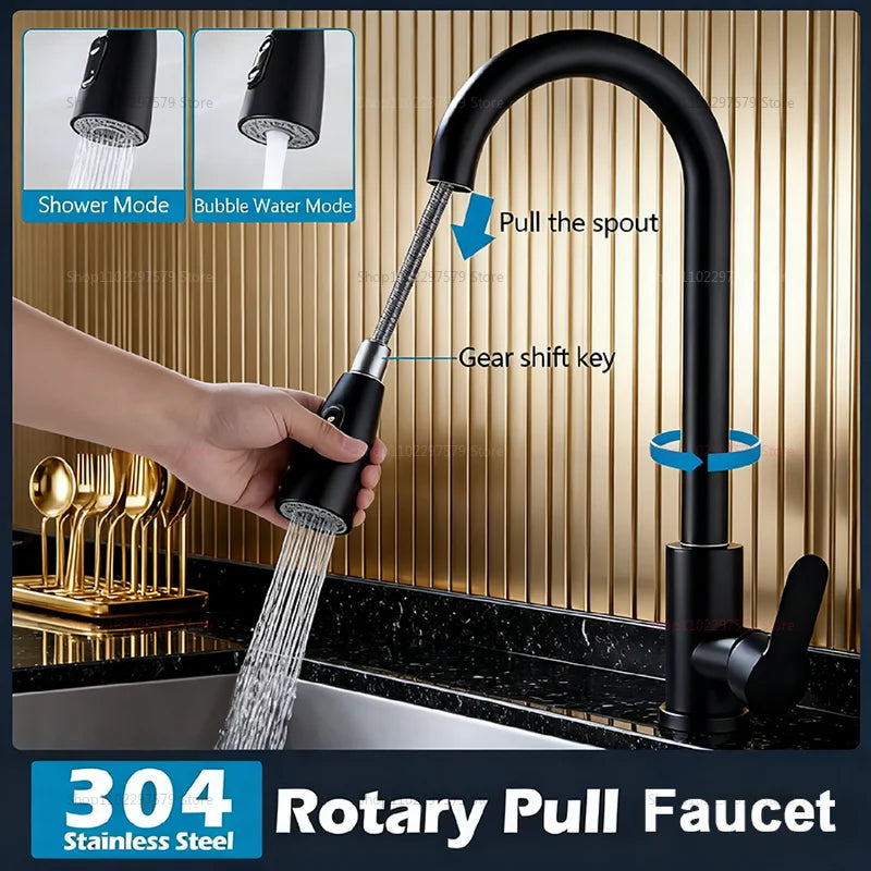 Modern Stainless Steel 360° Rotating Telescopic Kitchen and Bathroom Faucet Durable Staineless Steel Sink Basin Tap for Home