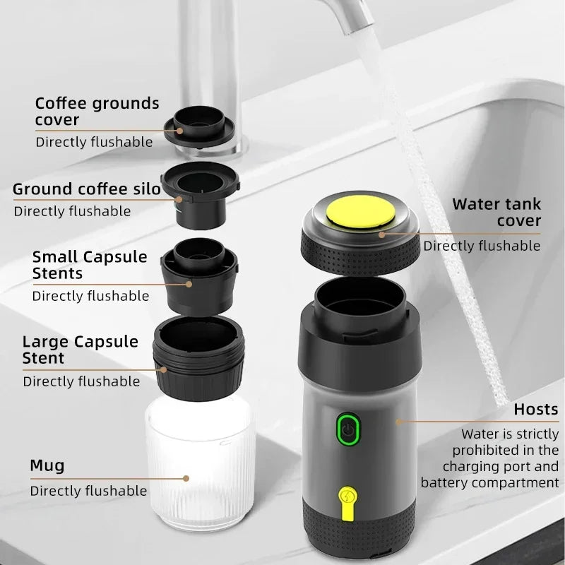 Electric Portable Coffee Machine Portable Italian Espresso Machine for Car & Home 3-in-1 Capsule Powder Travel Coffee Machine