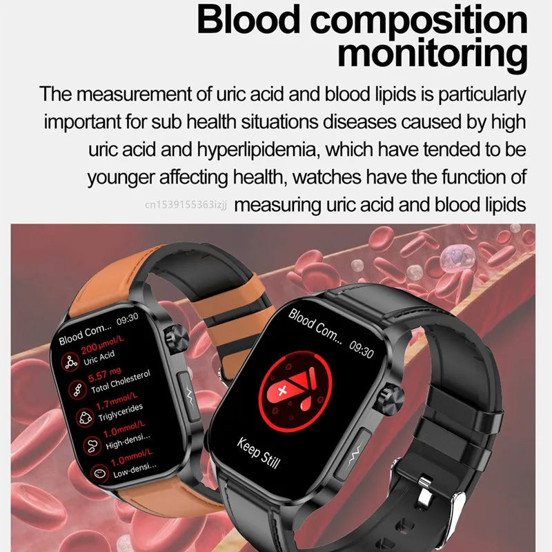 ET580 Smart Watch Men 2.04inch AMOLED Large Screen Bluetooth Call ECG Blood Pressure Oxygen Health Monitor SOS Smartwatch
