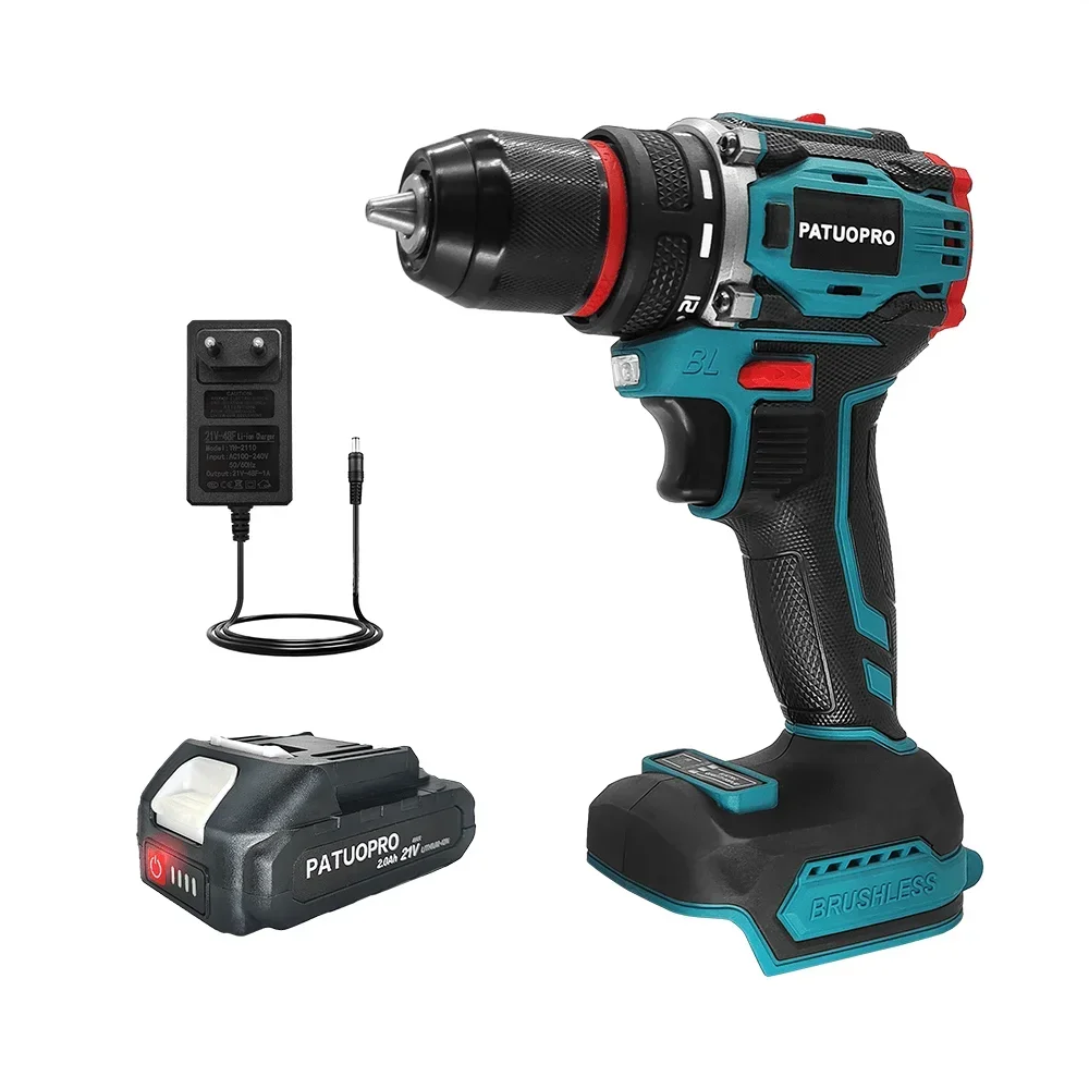 PATUOPRO 10mm Cordless Brushless Electric Drill 2-Speed Metal Chuck Drill Screwdriver Home DIY Power Tool For Makita 18V Battery