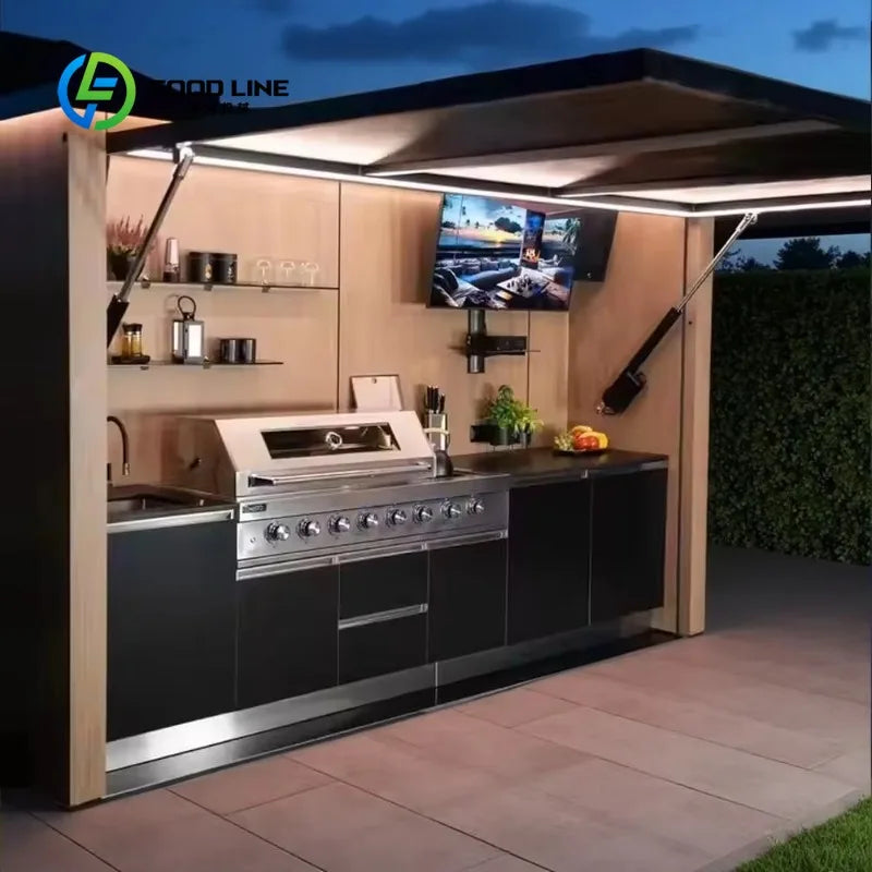 Customized Outdoor Kitchen Island with Granite Countertop Stainless Steel Cabinet for Patio Backyard Entertainment