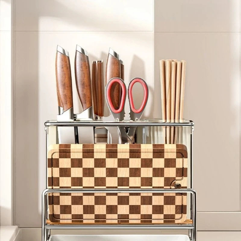 JUSTINLAU Kitchen Multifunctional Storage Rack Countertop Knife Holder Chopstick Cutting Board Holder Integrated Storage Rack