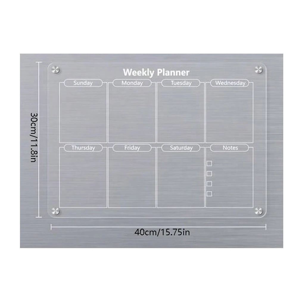 Magnetic Acrylic Calendar for Fridge Refrigerator Monthly Dry Erase Board Markers & Magnetic Pen Holder, Organic Glass Clea