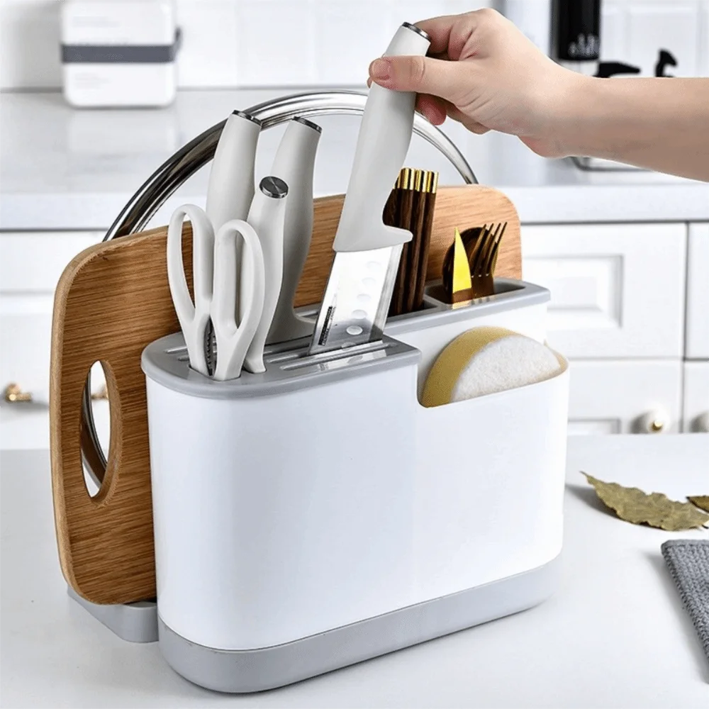 Large Capacity Multi Kitchen Cutlery Holder Waterproof Space Saving Integrated Drainer Organizer Stable Chopstick Bucket