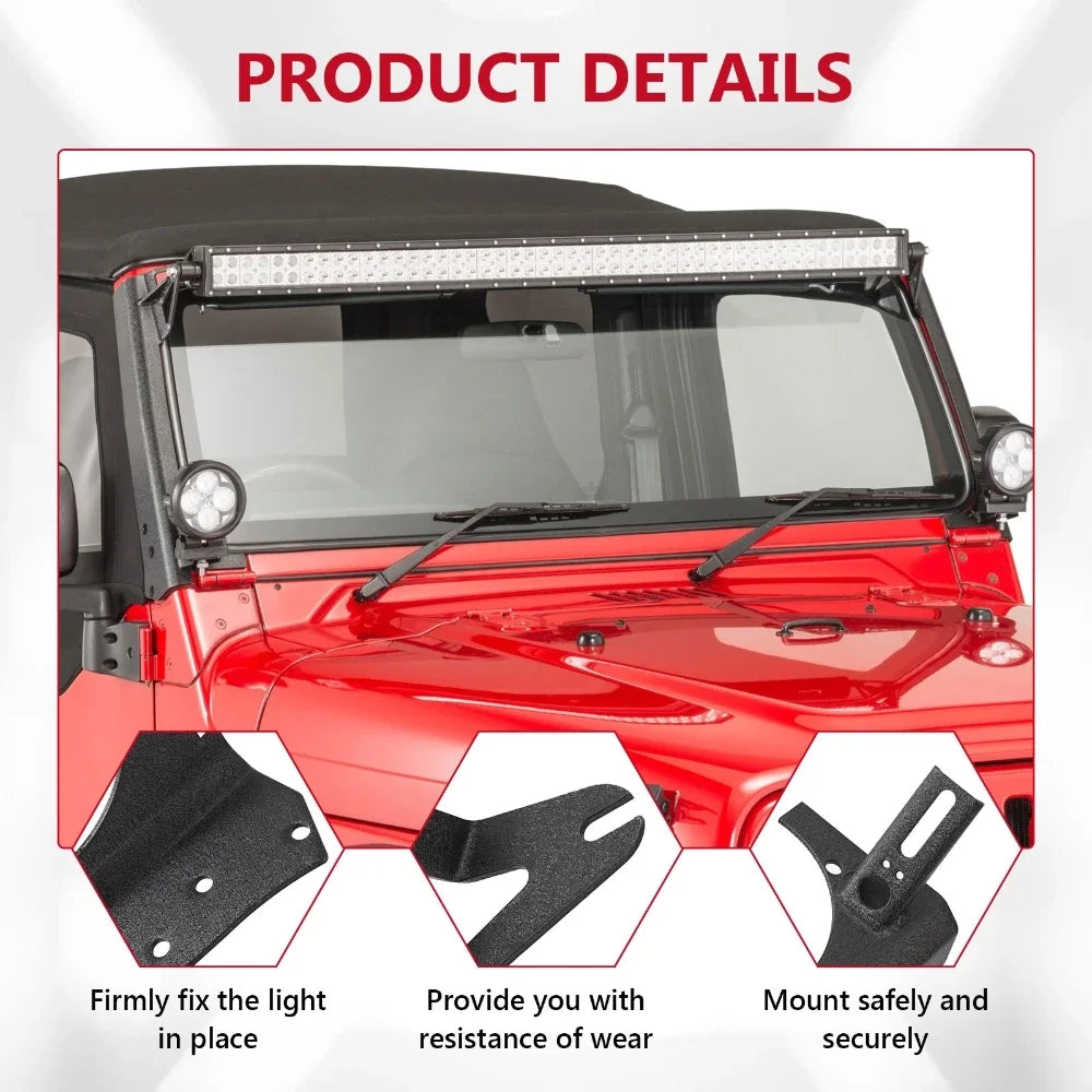 52 inch Straight LED Light Bar Bracket For Jeep Wrangler TJ 1997-2006 Off-Road Windshield A-pillar Work Light Base Holder