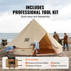 SucceBuy Canvas Bell Tent 4 Seasons 3/4/5/6/7m Yurt Tent Canvas Tent for Camping with Stove Breathable Tent