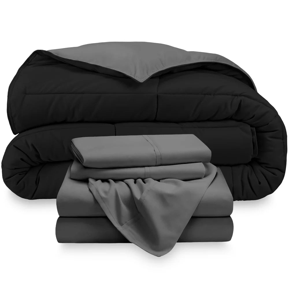 Reversible Microfiber Comforter Bed in a Bag Set Twin XL Hypoallergenic Soft Durable Machine Washable Bedding 4 Piece