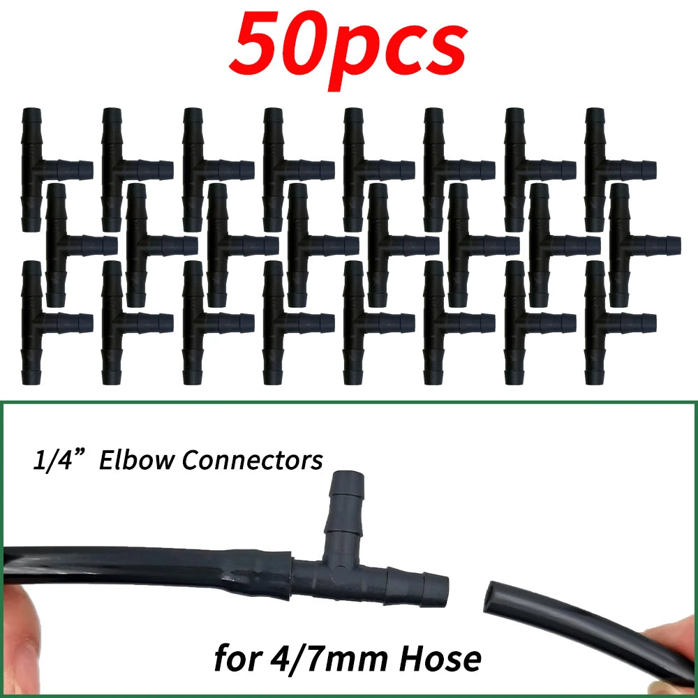 4/7mm Hose Dripper Water Tee Connector Plastic Barbed 1/4" Pipe Tubing Watering Coupling Joint Garden Micro Drip Irrigation Tool