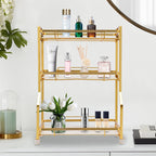 3 Tier Bathroom Countertop Organizer, Gold Bathroom Vanity Counter Organizer with Small Storage Basket for Skincare Makeup