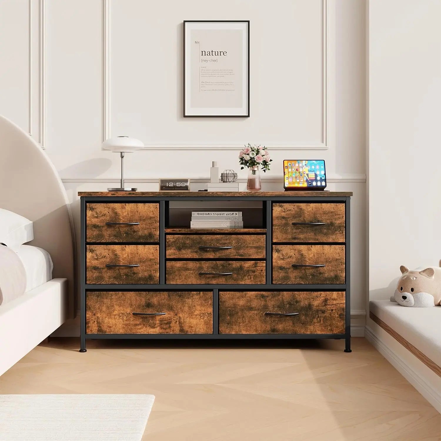 8-Drawer Chest of Drawers Dresser TV Console Furniture with LED light Charging Station, TV Stand Cabinet for Living Room Bedroom