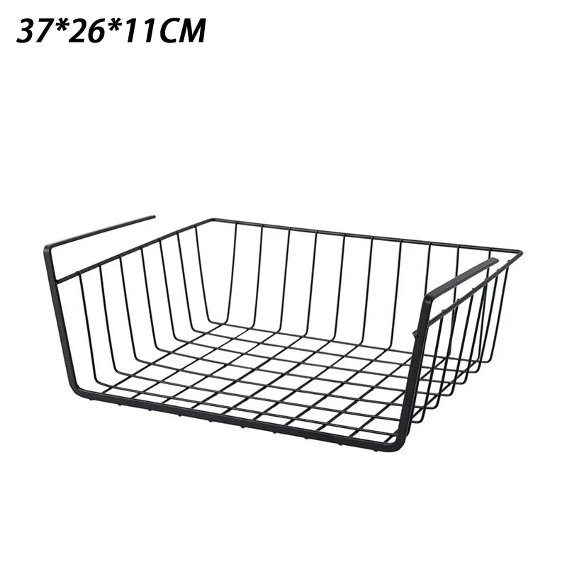Kitchen Cabinet And Wall Cabinet Divider Under-Table Storage Basket No-Drill Hanging Iron Shelf