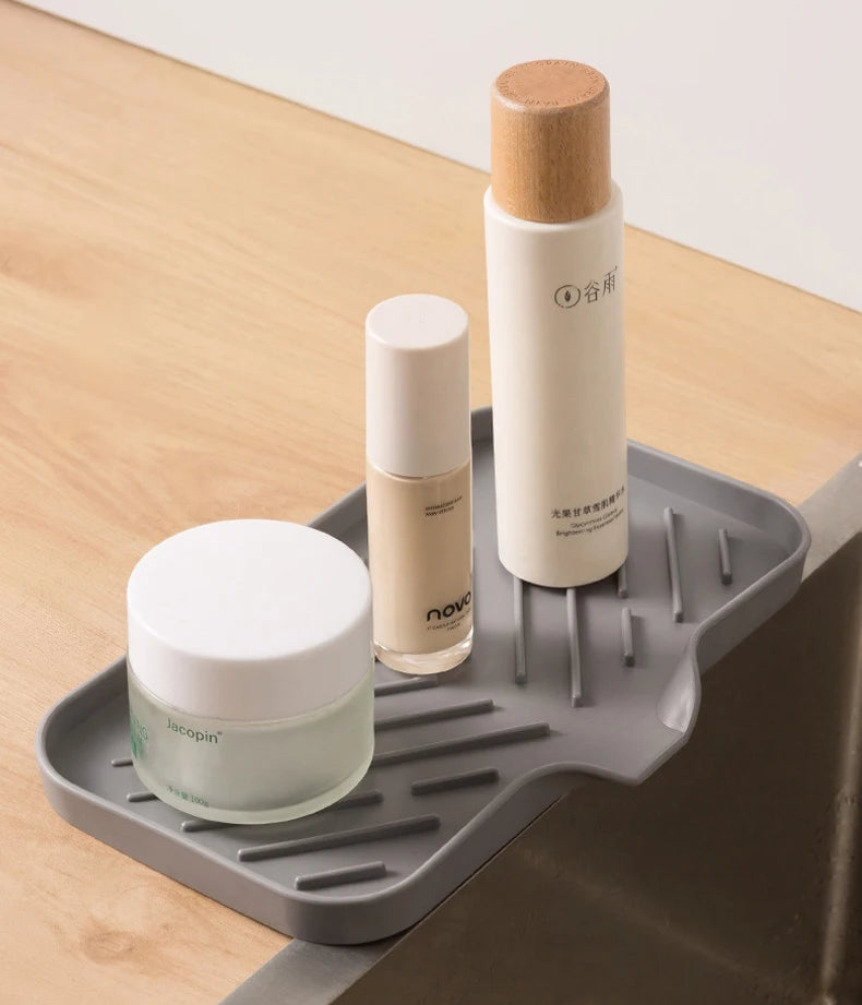 Kitchen Sink Silicone Tray With Drain Soap Sponge Storage Holder Countertop Sink Scrubber Brush Soap Storage Rack