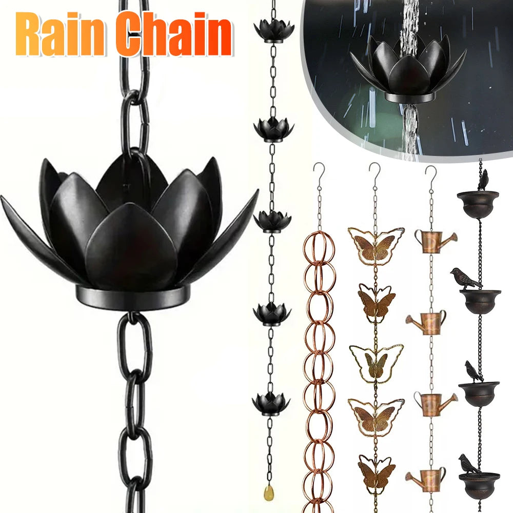 Creative Birds On Cups Metal Rain Chain Lotus/Bird/Butterfly Rain Catcher For Gutter Roof Decoration Outdoor Decor Rain Chain