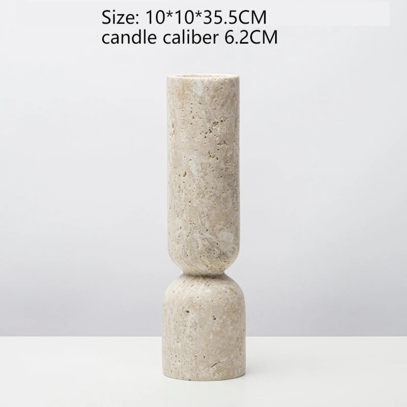 New Chinese Style Yellow Travertine Candle Holder - Elegant Home Decor for Living Room, Coffee Table, Dining Table & Model House