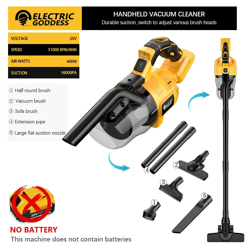 Cordless Vacuum Cleaner Rechargeable Handheld Dust Blower Floor Car Pet Hair Multifunction Cleaning For Dewalt 20V Battery Pin