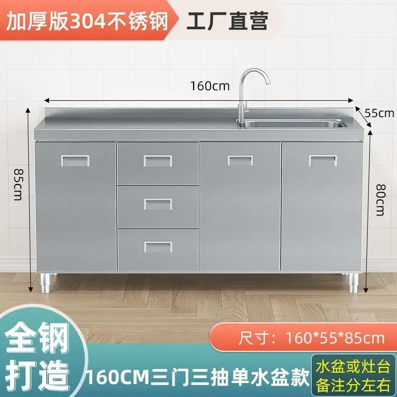 304 Stainless Steel Sideboard Kitchen Multi-door Cabinet Cupboard Dining Room Locke Kitchen Storage Adjustable Shelf Cabinet