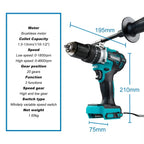 Kamolee 650N.m High Torque Brushless Electric Impact Drill 3-in-1 18V-21V Battery 13mm Handheld Cordless Screwdriver Tool Set