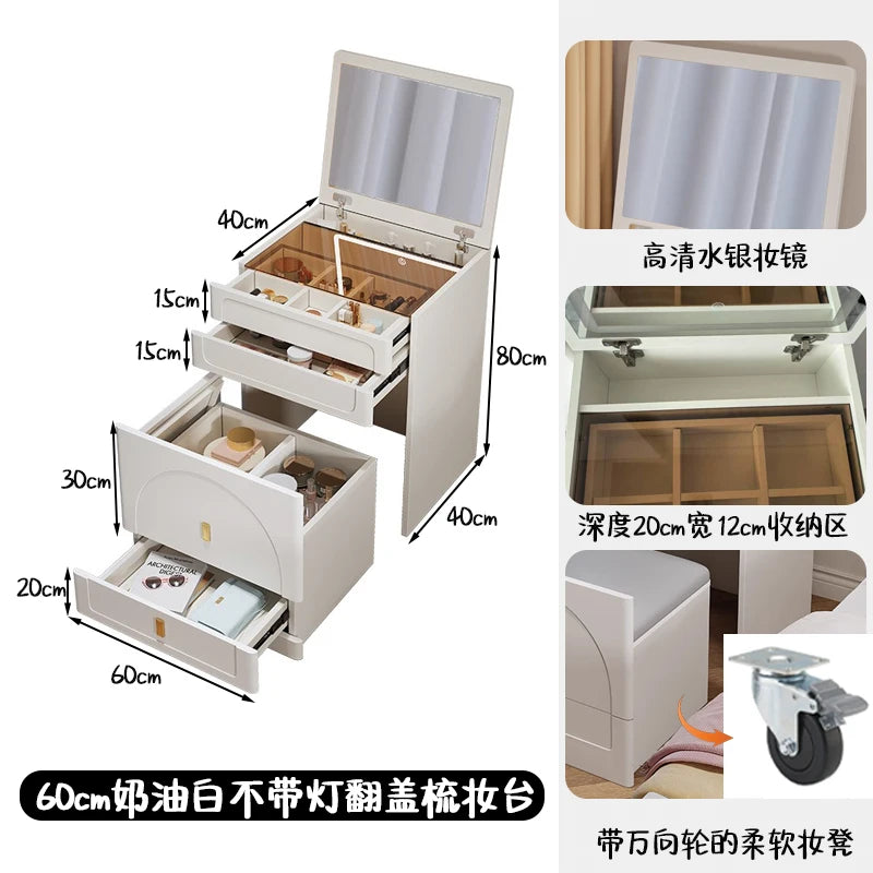 Cream wind flip dresser bedroom simple modern small apartment 60cm Internet celebrity 50 bedside table integrated makeup table