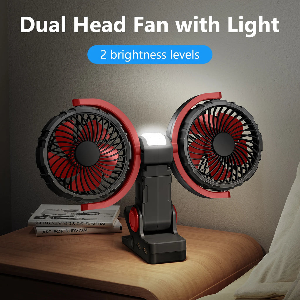 Eary Dual Head Clip On Fan Mount For Desktop With 4000mAh Battery Oper