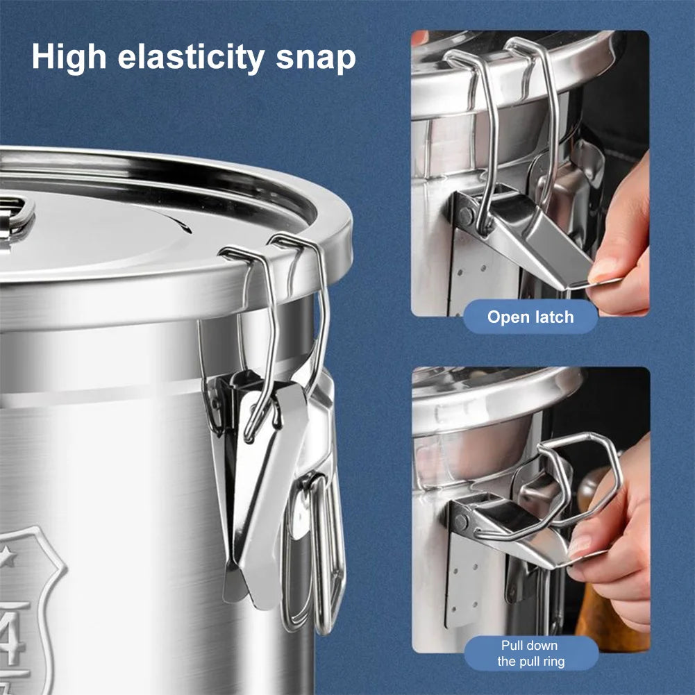 6L 304 Stainless Steel Airtight Canister with Seal Lid Food Oil Sugar Milk Storage Bucket with Handles for Kitchen Restaurants