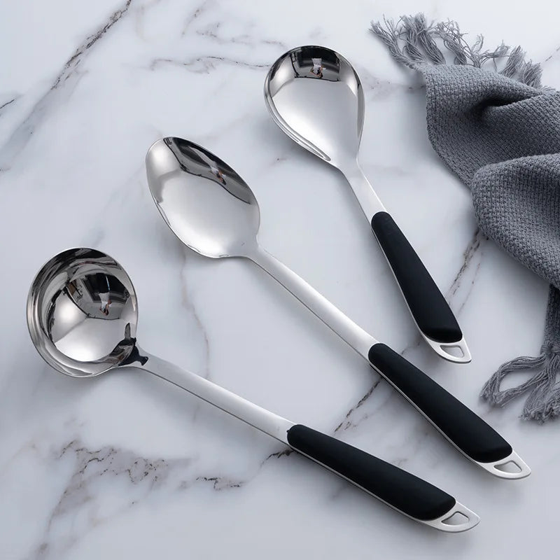 6Pcs Stainless Steel Kitchen Utensil Set with Ergonomic Handles, Heat-Resistant Spatula Turner Ladle Slotted Spoon for Cooking