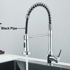 Matte Black Kitchen Sink Faucet One Handle Spring Hot and Cold Water Tap Deck Mounted Bathroom Chrome Kitchen Crane