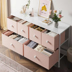 Dresser for Bedroom with 6 Drawer Wide Dresser & Chests of Drawers Cute Girl Dresser for Closet, Bedroom, Entryway, Pink