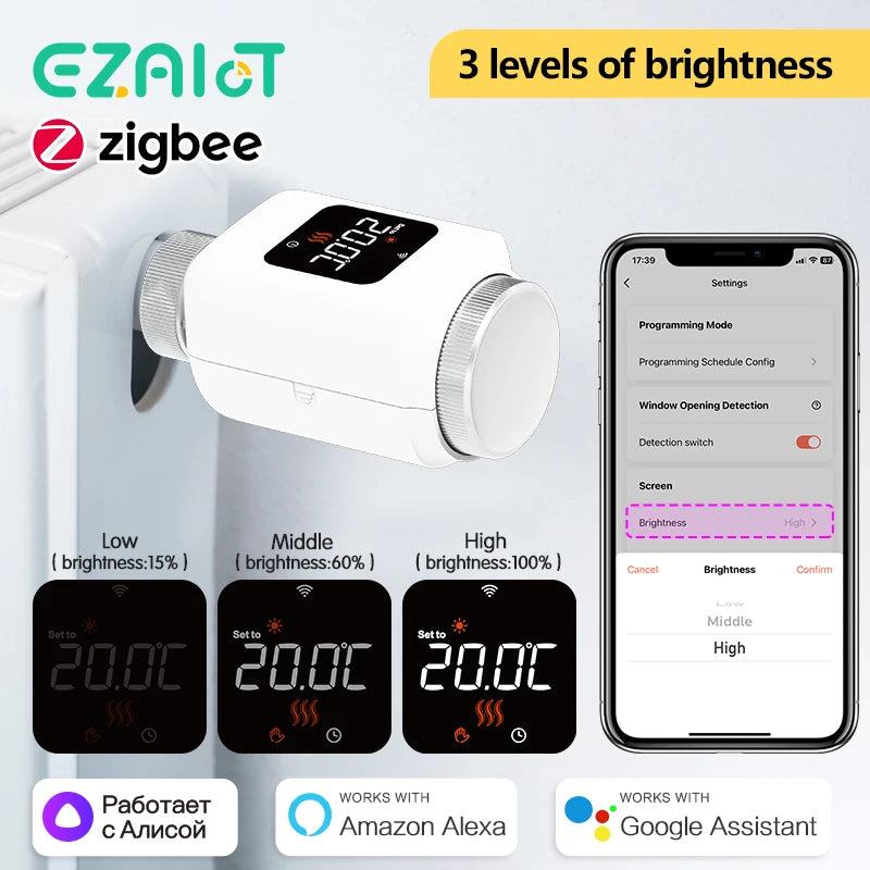 EZAIOT Tuya ZigBee Thermostat Radiator Actuator Smart TRV Thermostatic Valve Temperature Controller Support Alexa Google Home