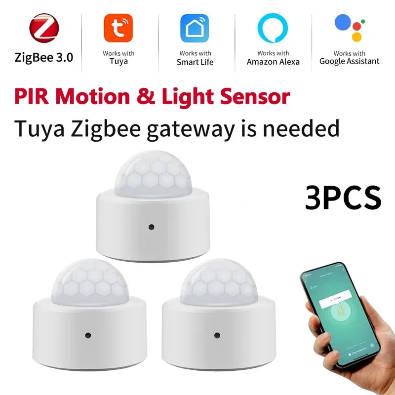 Tuya Zigbee PIR Motion Sensor & Light Detector Infrared Smart Sensor Wireless Home Alarm System Works with Alexa Smart Life App