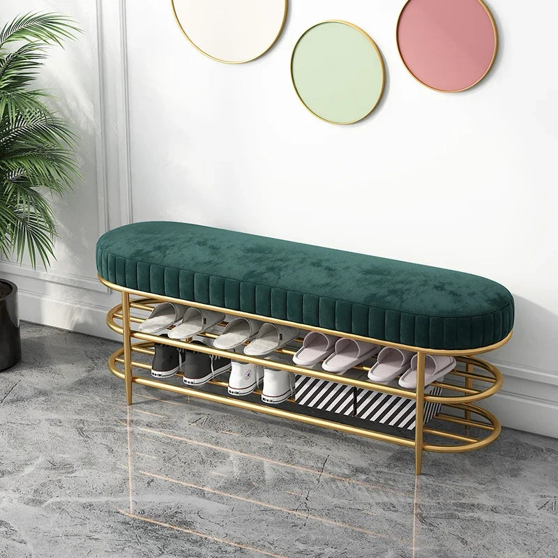 Thickened Soft Bag Cushion Nordic Light Luxury Iron Shoe Changing Stool Metal Frame Household Door Cushion Shoe Storage