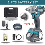 Kamolee 520N.m Brushless Electric Impact Wrench 1/2 and 1/4 Inch Household Wireless Charging Small 18V Battery Wrench Tool