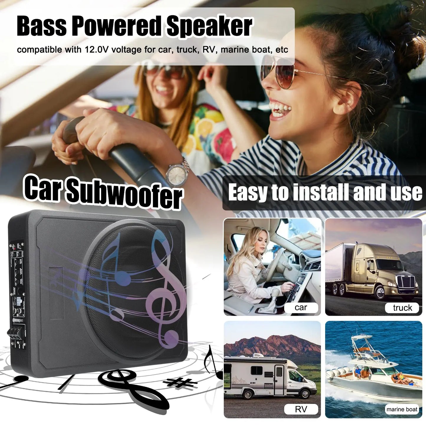 10inch Car Subwoofer 800W Stable Performance Aluminum Alloy Housing Subwoofer for 12V Car Truck Marine Boat