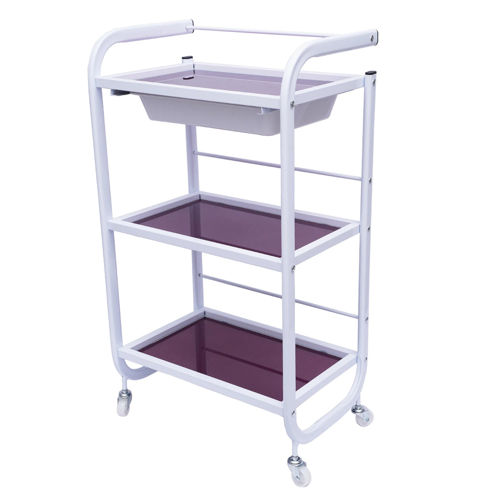 Meal Salon Trolley Rolling Cart Frame Storage Shelf Wheelcart with 3-Tiers and 1 Drawer White for Spa  Salon and Hairdresser