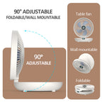 2024 New 90° Foldable Fan Rechargeable Wall Mounted Fan Table Fan Port