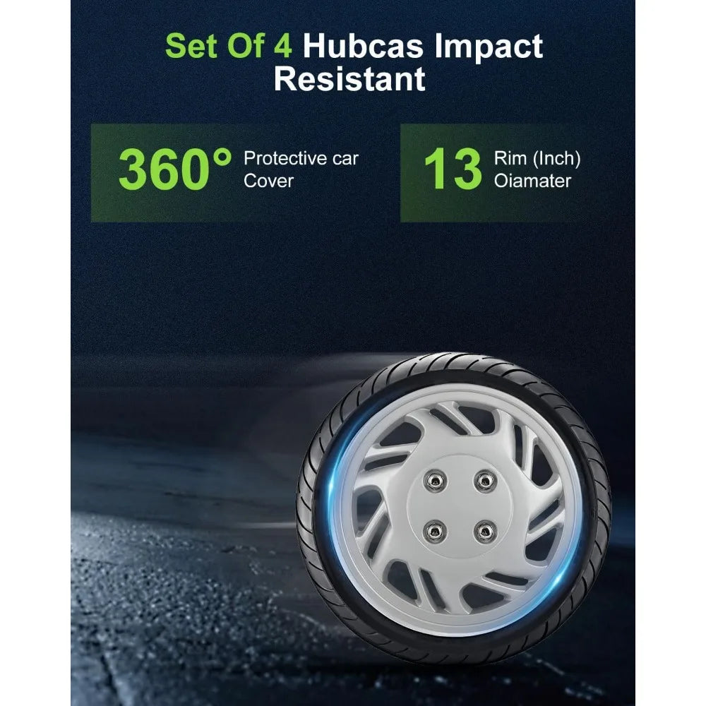 Hubcap Auto Tire Replacement Exterior Cap OEM Steel Wheel Hubcaps Wheel Cover Rim 13 Inch Set of 4 PP Silver Hub Caps