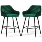 AINPECCA Bar stools Set of 2 Velvet/FauxSuede/Faux Leather Upholstered Seat with Backrest & Armrest Metal Legs Counter Breakfast
