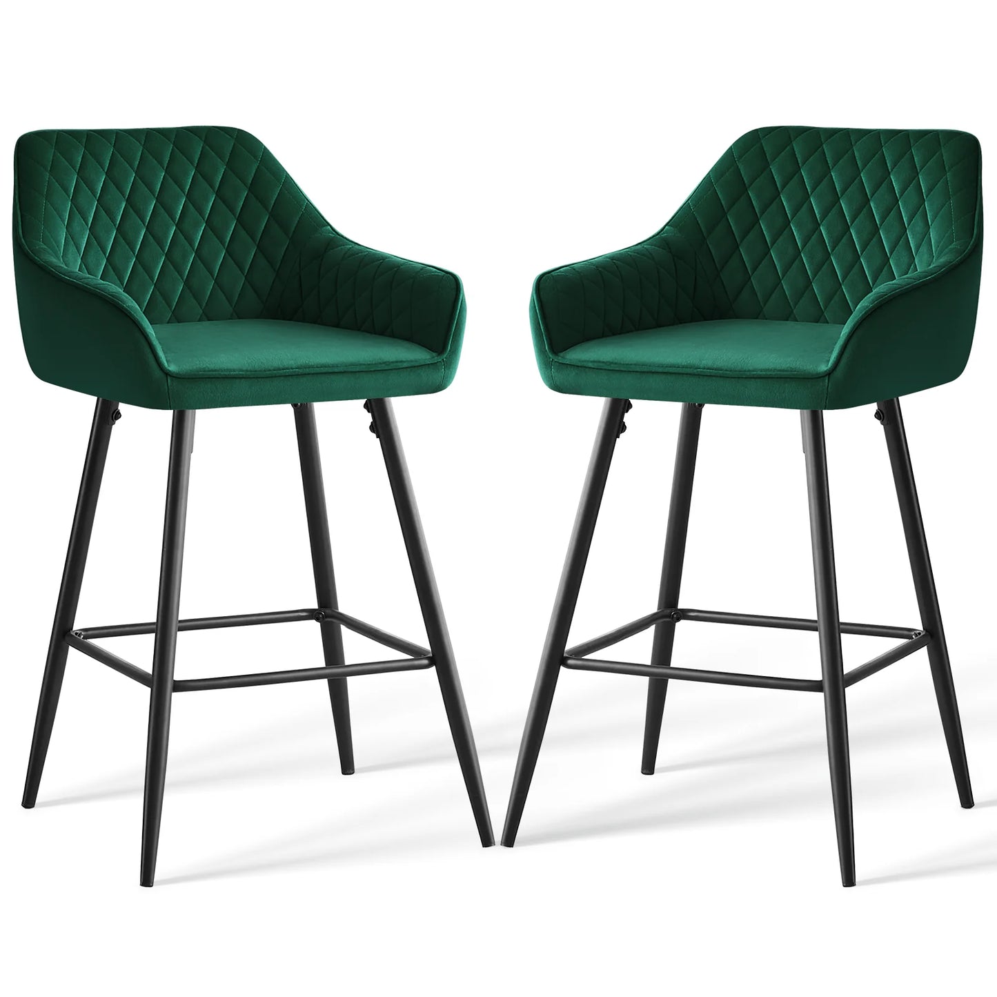 AINPECCA Bar stools Set of 2 Velvet/FauxSuede/Faux Leather Upholstered Seat with Backrest & Armrest Metal Legs Counter Breakfast