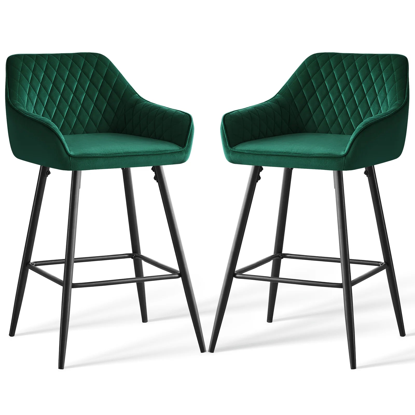 AINPECCA Bar stools Set of 2 Velvet/FauxSuede/Faux Leather Upholstered Seat with Backrest & Armrest Metal Legs Counter Breakfast