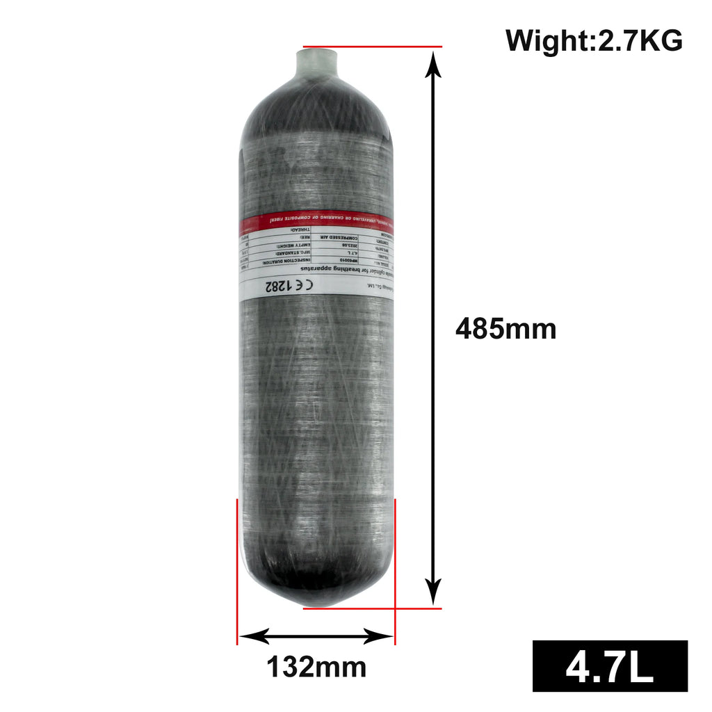 TUXING 4500Psi 4.7L Carbon Fiber Cylinders 300Bar High Pressure Cylinders for HPA Scuba Diving Tank Thread M18*1.5