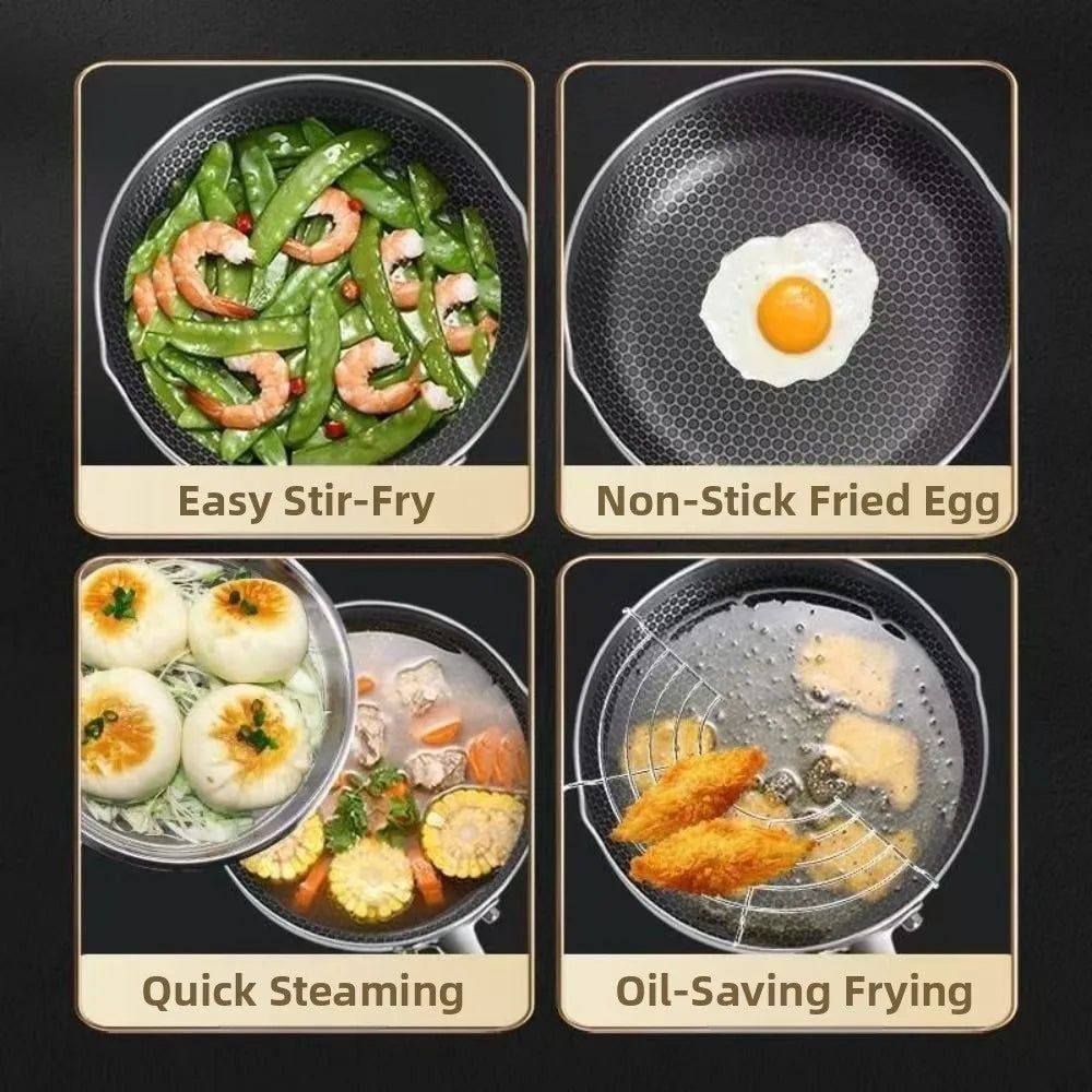 Kitchen Utensils Japanese Style Fryer Pan Versatile Silver Milk Pot Stainless Steel with Lid Deep Fryer Pot Induction Cooker