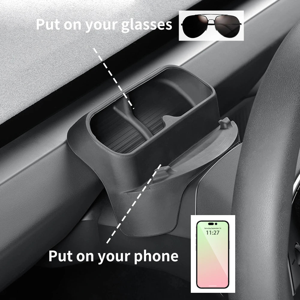 For New Tesla Model Y Juniper 2025 Model 3+ Highland 2024 Steering Wheel Silicone SunGlasses Case Mobile Phone Holder Storage