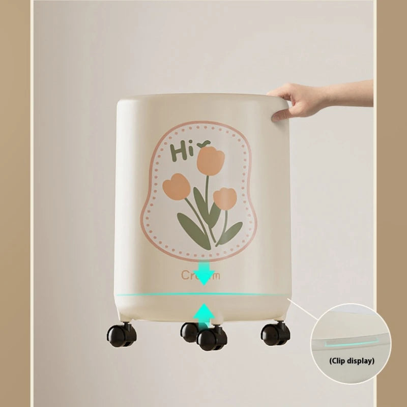 15L Trash Can with pulley  Anti-odor trash Bin with Lid Wastebasket Kitchen Bathroom Large Capacity Garbage Can