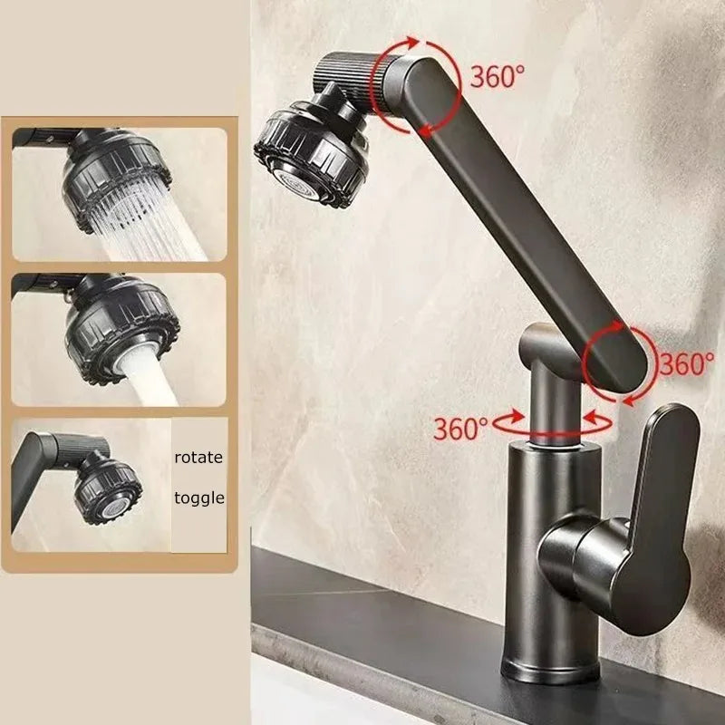 Universal Rotating Dual-mode Faucet Mechanical Arm Wash Basin Kitchen Bathroom Hot And Cold Household Basin Wash Basin Wash Up