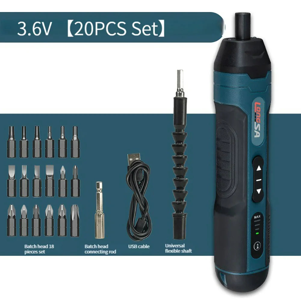 Cordless Electric Screwdriver Rechargeable 1300mah Lithium Battery Mini Drill 3.6V Power Tools Set Household Maintenance Repair