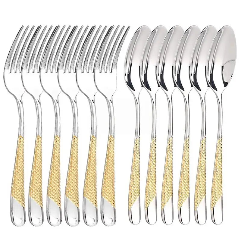 Kitchen Utensil Set Food Grade Stainless Steel Spoon and Fork Set 6PCS Flatware for Hotels Cafes Homes