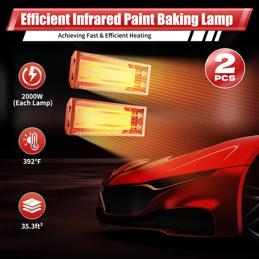 2Pcs 2000W Infrared Paint Curing Lamp for Drying Hot Paint Dryer Heati