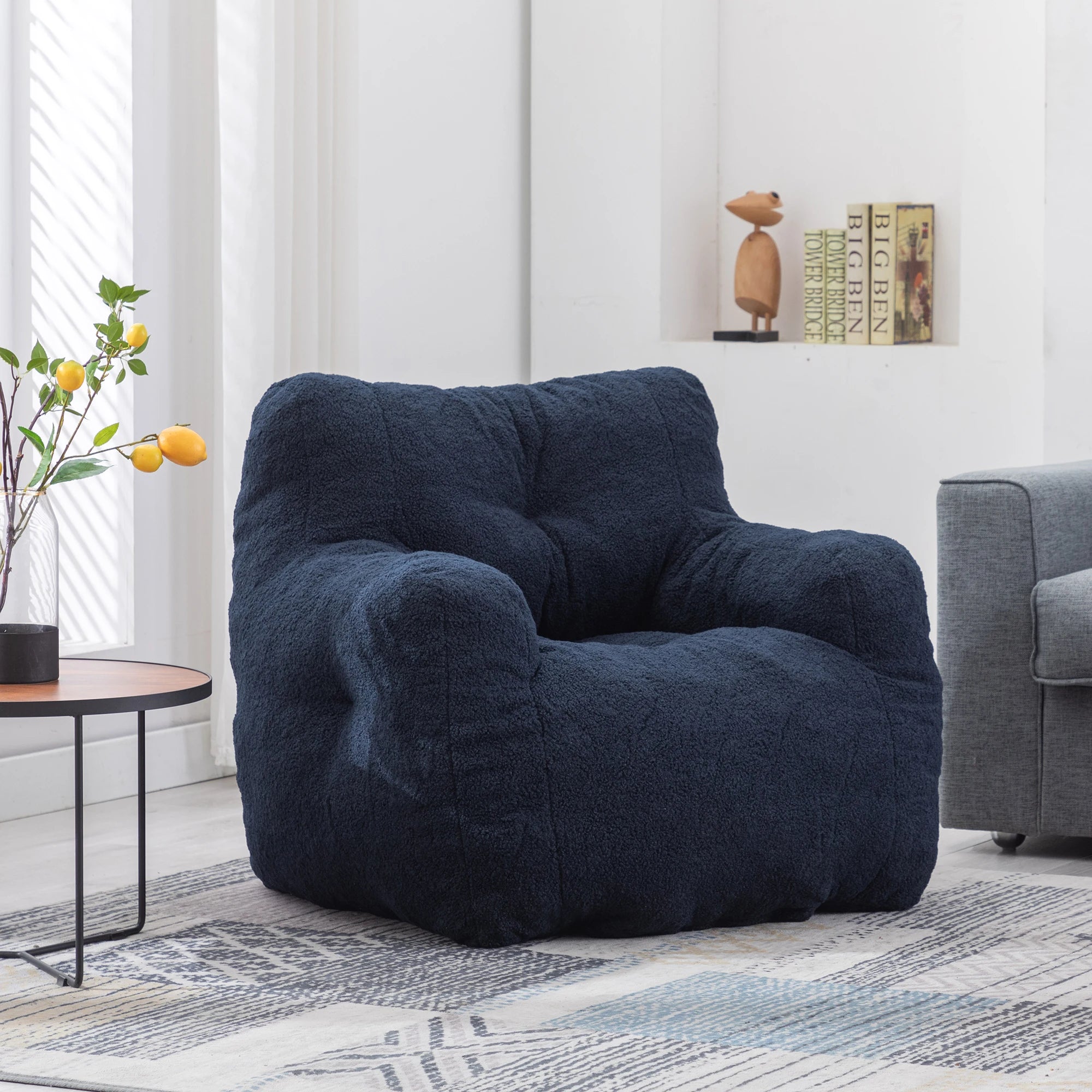 Soft Teddy Fabric Tufted Foam Bean Bag Chair With Teddy Fabric Ivory White