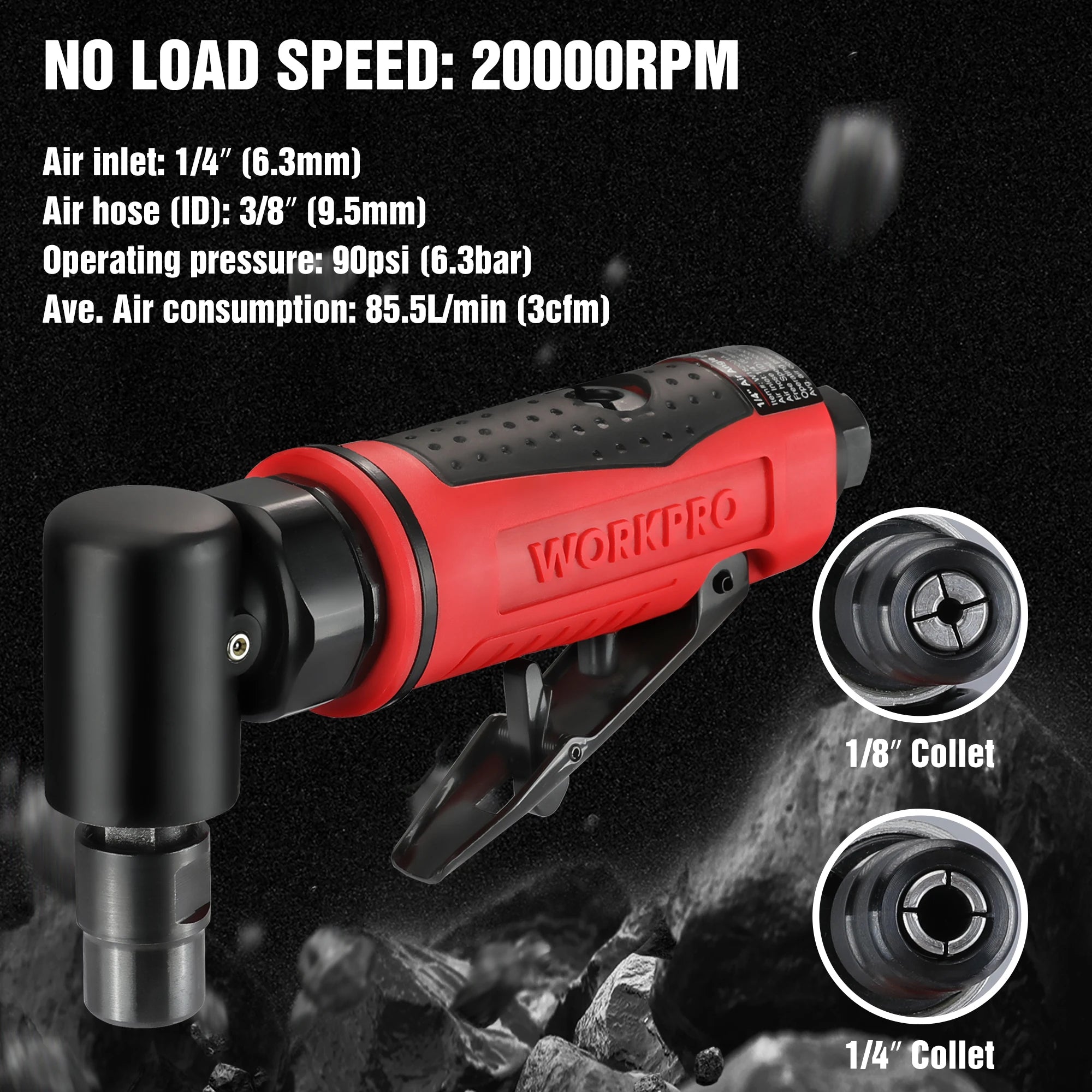 WORKPRO Air Angle Die Grinder 1/4'' Pneumatic Right Pneumatic Angle Grinder Air-Powered 90 Degree for Grinding Cutting Polishing