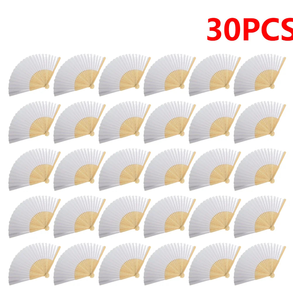 50/1pcs DIY Paper Bamboo Folding FanAdults Kid Hand Fans Calligraphy Painting Practice Blank White Fan for Wedding Room Decor