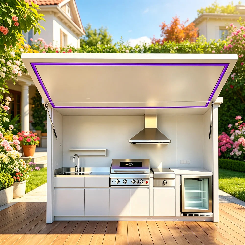 2026 Top-Selling Sleek Outdoor Kitchen System with Complete Appliances, Durable Weatherproof Custom Garden BBQ Kitchen Cabinet